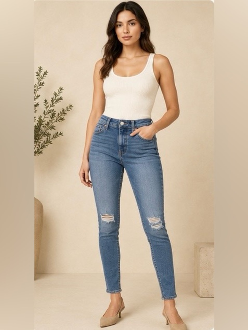 Express High Rise Skinny Jeans Womens Size S 0/2/4 Blue Distressed Denim